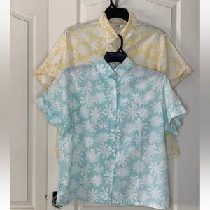 Set Of 2 Vintage Blair Women’s Floral Print Button Up Short Sleeve Blouse